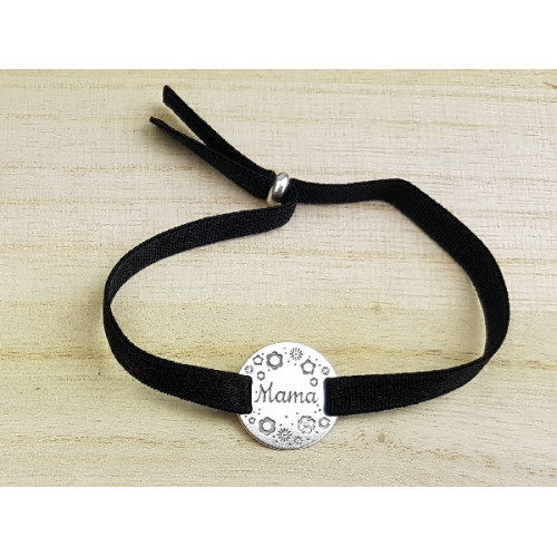 Pulsera cinta negra chapa 15mm grabada